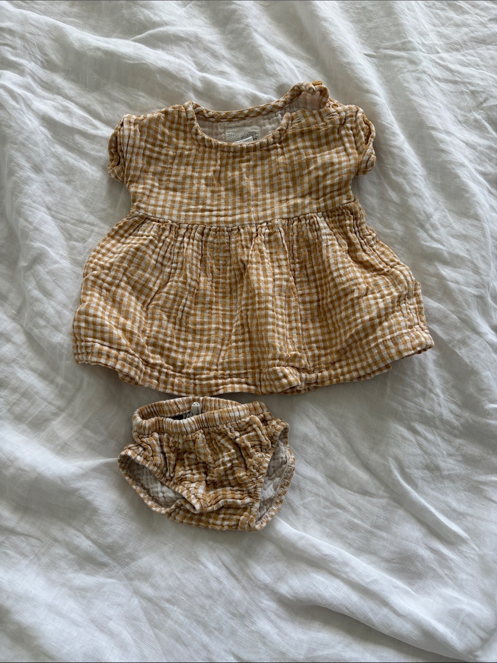 Baby Gingham Dress & Bloomers Set organic cotton - Mustard
